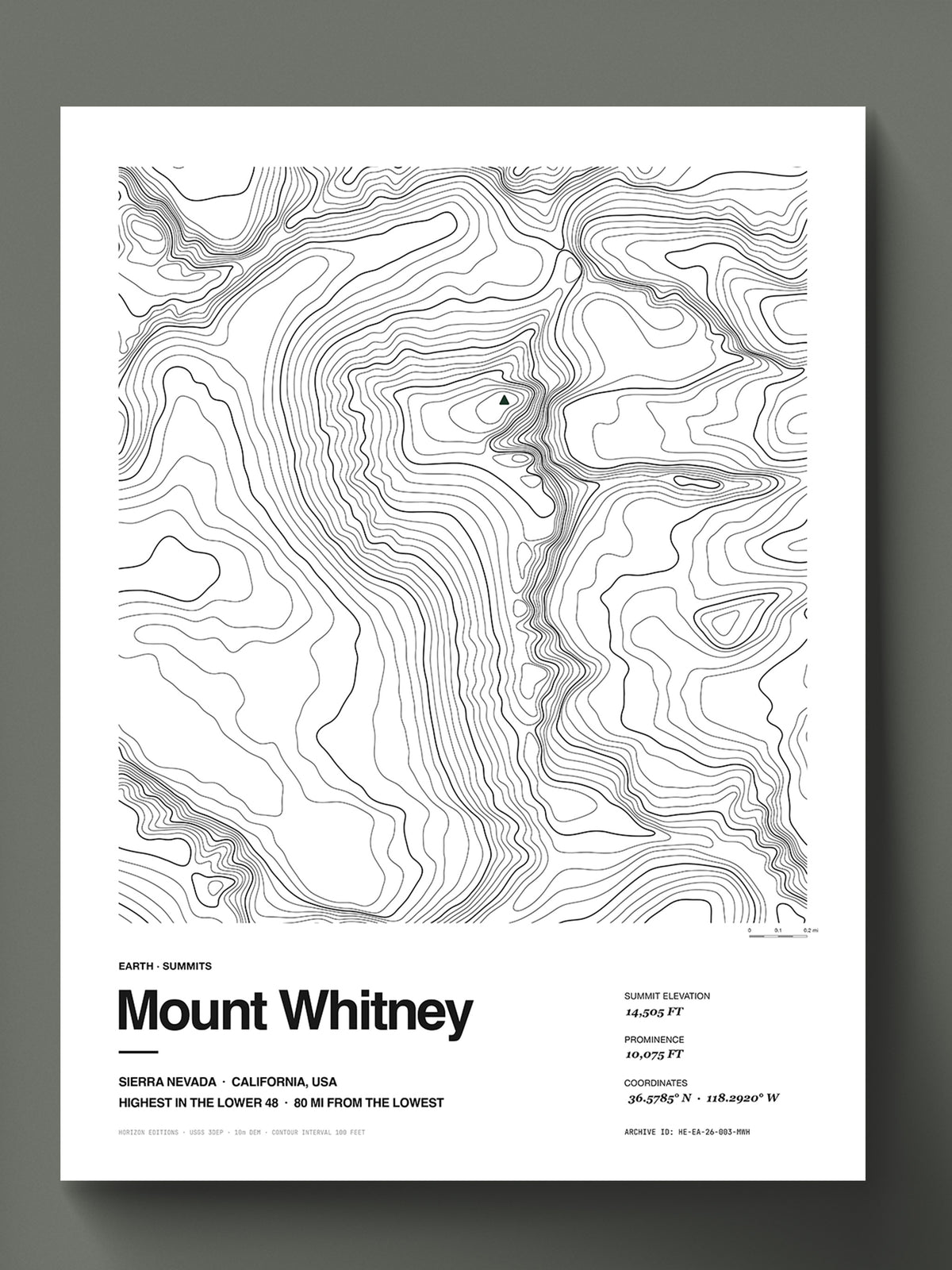Mount Whitney topographic map poster, 18×24 in archival print