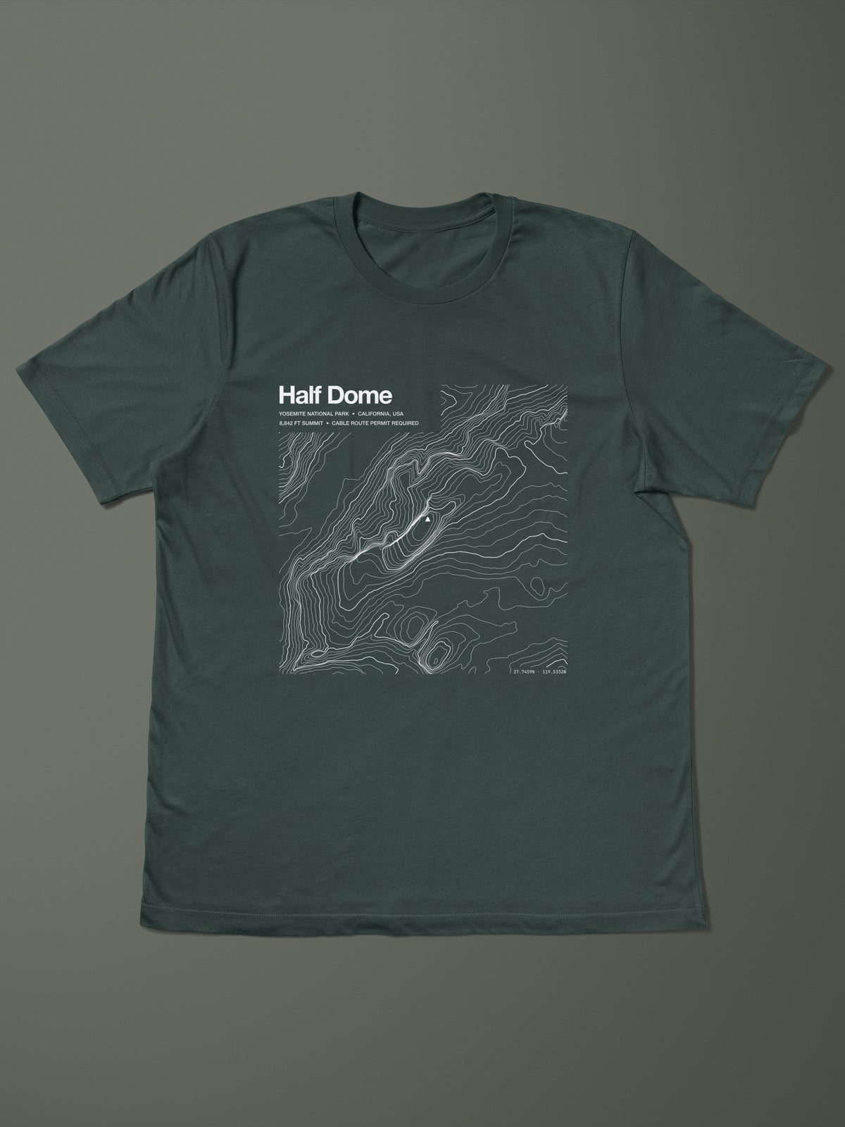 Half Dome topographic contour-art t-shirt - Horizon Editions.