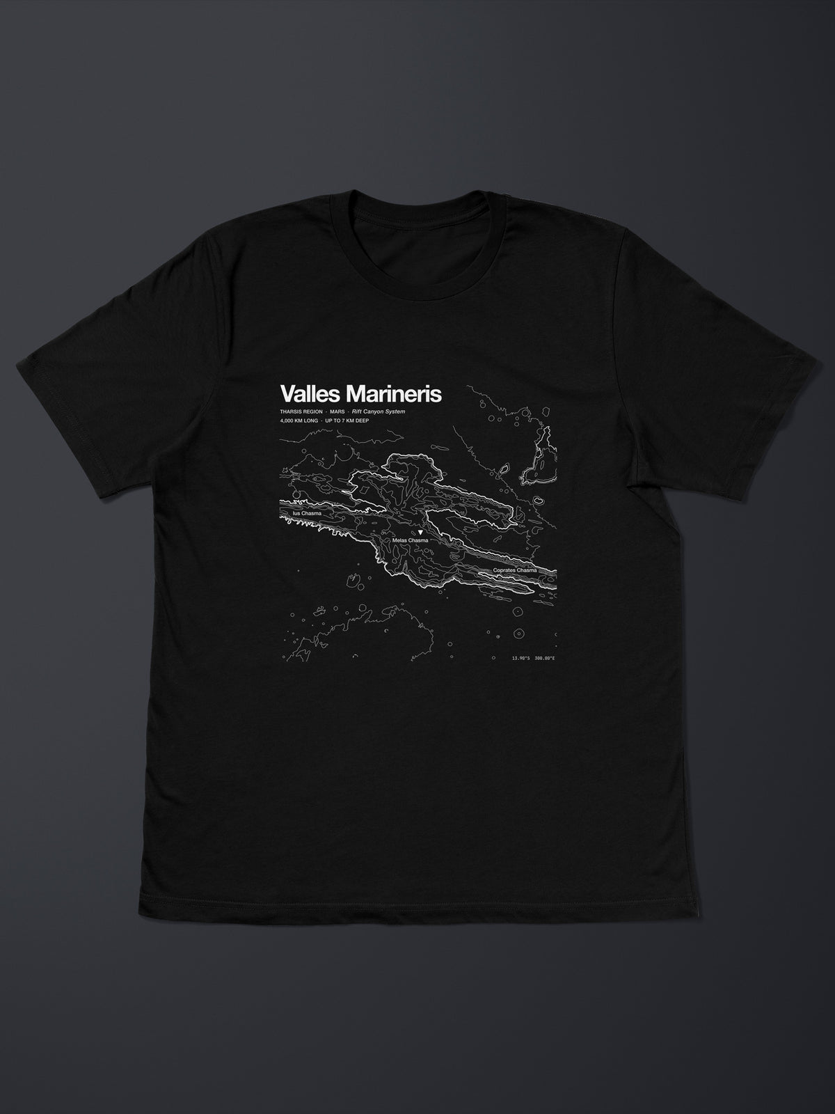Valles Marineris topographic contour-art t-shirt - Horizon Editions.