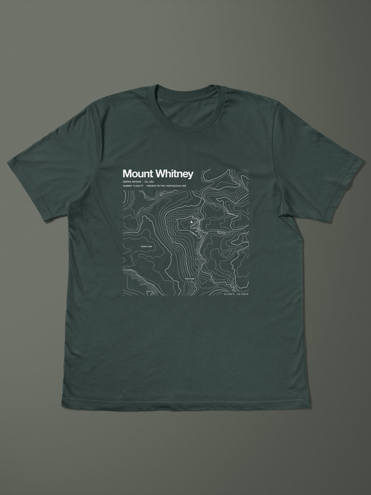 Mount Whitney topographic contour-art t-shirt - Horizon Editions.