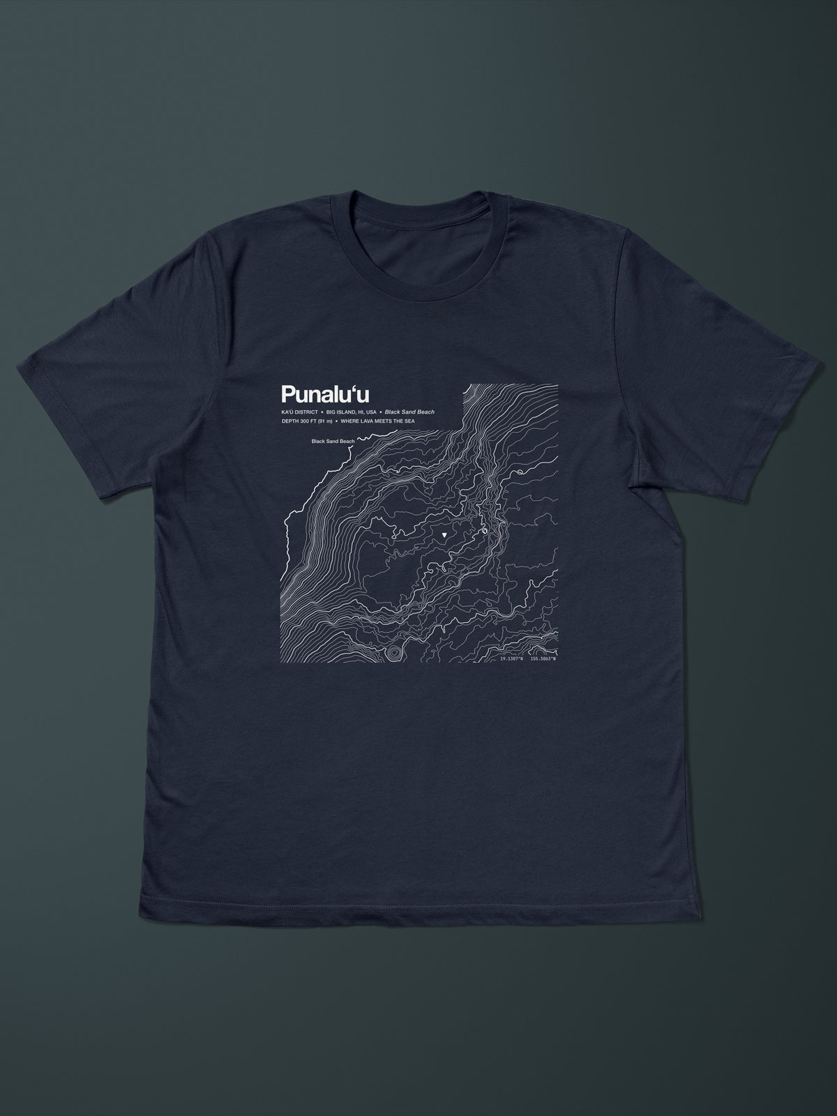 Punaluʻu topographic contour-art t-shirt - Horizon Editions.