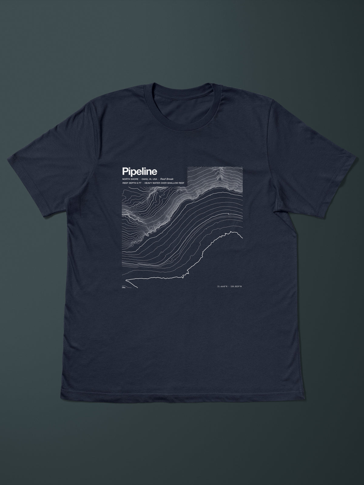 Pipeline (Banzai Reef) topographic contour-art t-shirt - Horizon Editions.