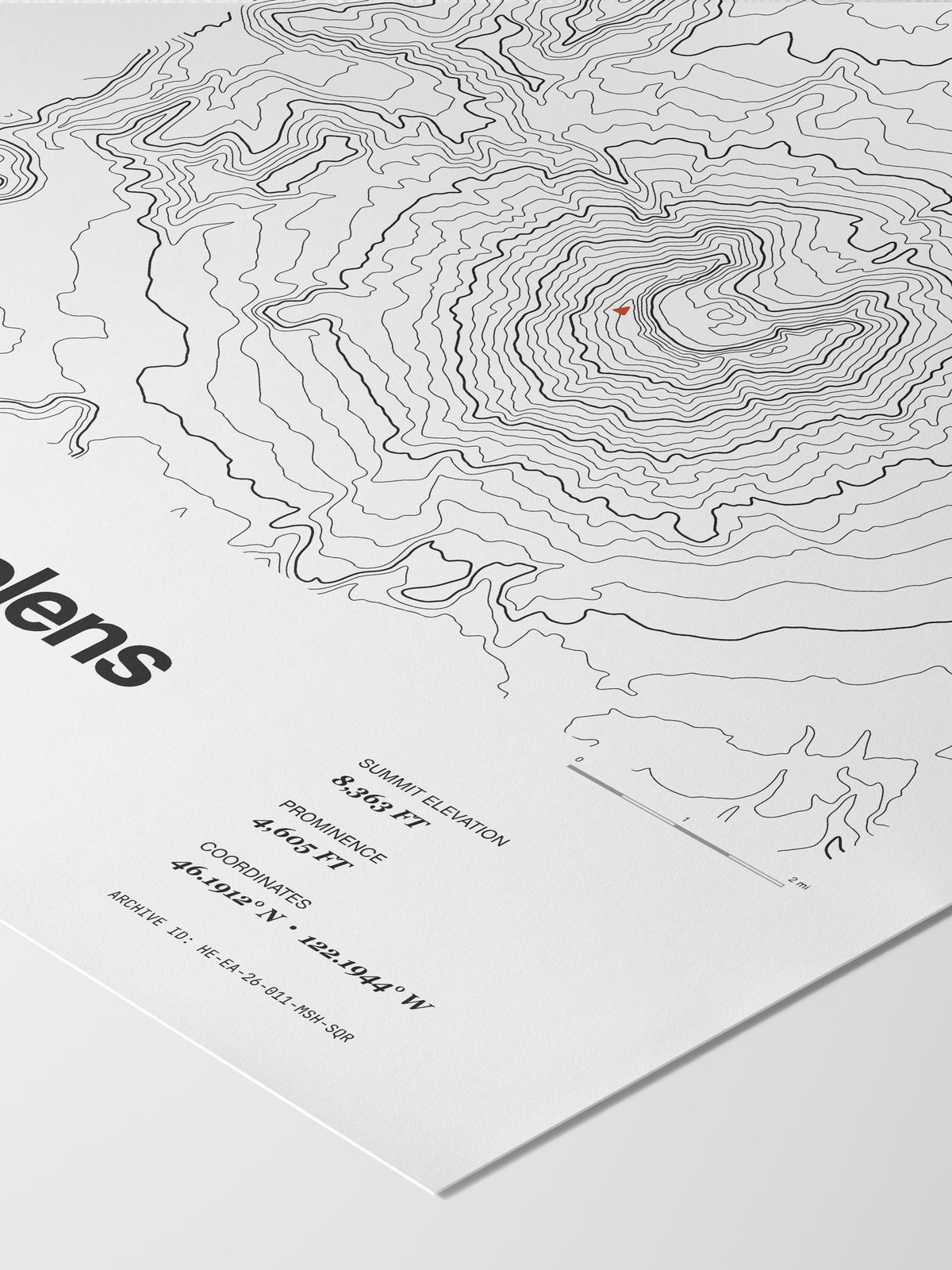 Detail of the Mount St. Helens poster: Archive ID, scale bar and coordinates