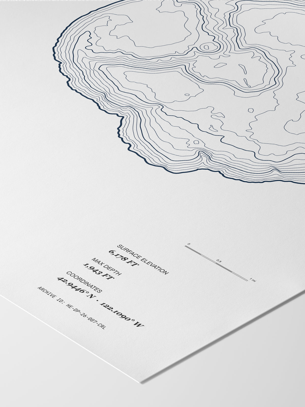 Detail of the Crater Lake poster: Archive ID, scale bar and coordinates