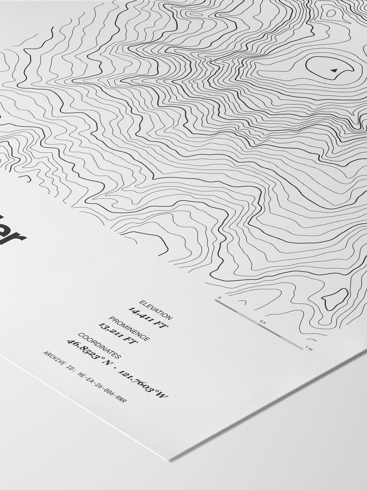 Detail of the Mount Rainier poster: Archive ID, scale bar and coordinates