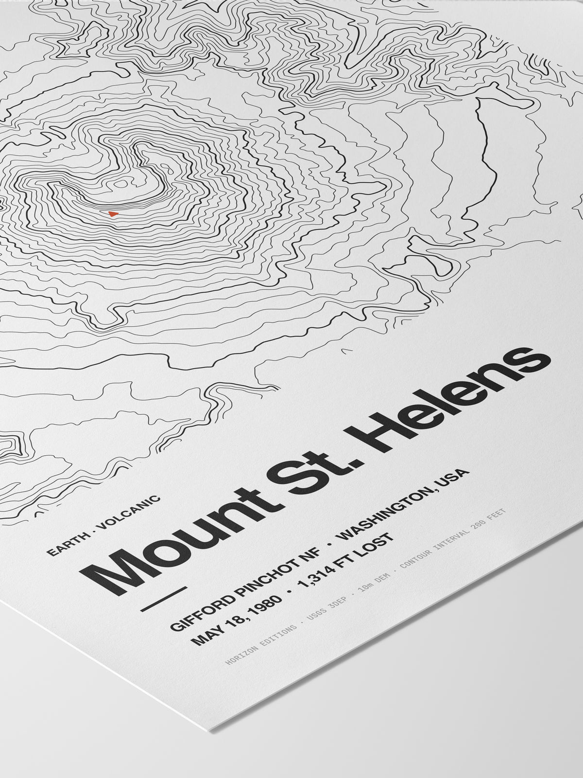 Detail of the Mount St. Helens poster: title and data line