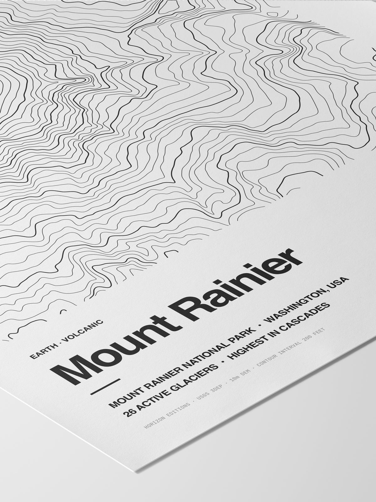 Detail of the Mount Rainier poster: title and data line