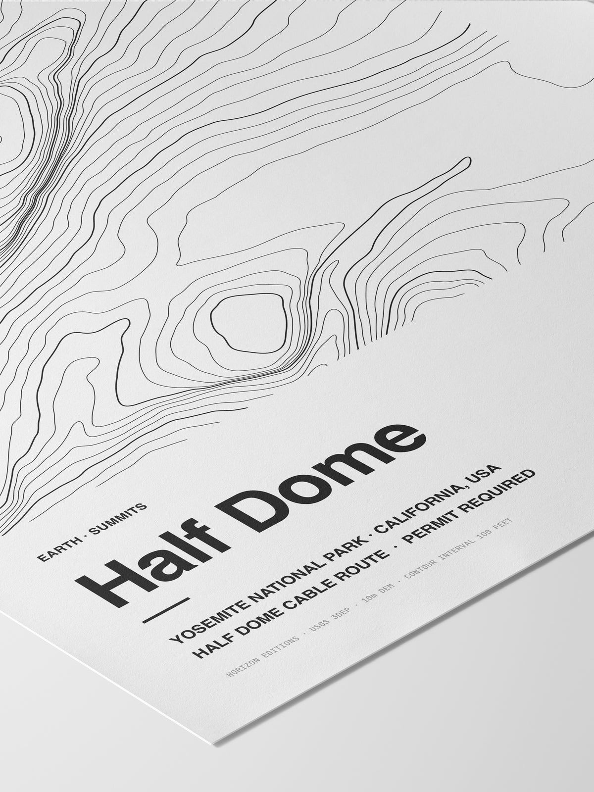 Detail of the Half Dome poster: title and data line