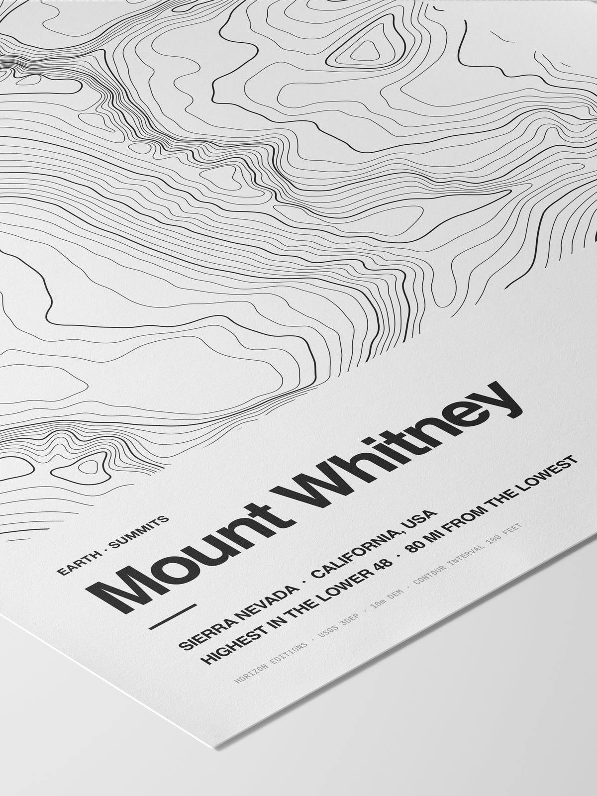 Detail of the Mount Whitney poster: title and data line