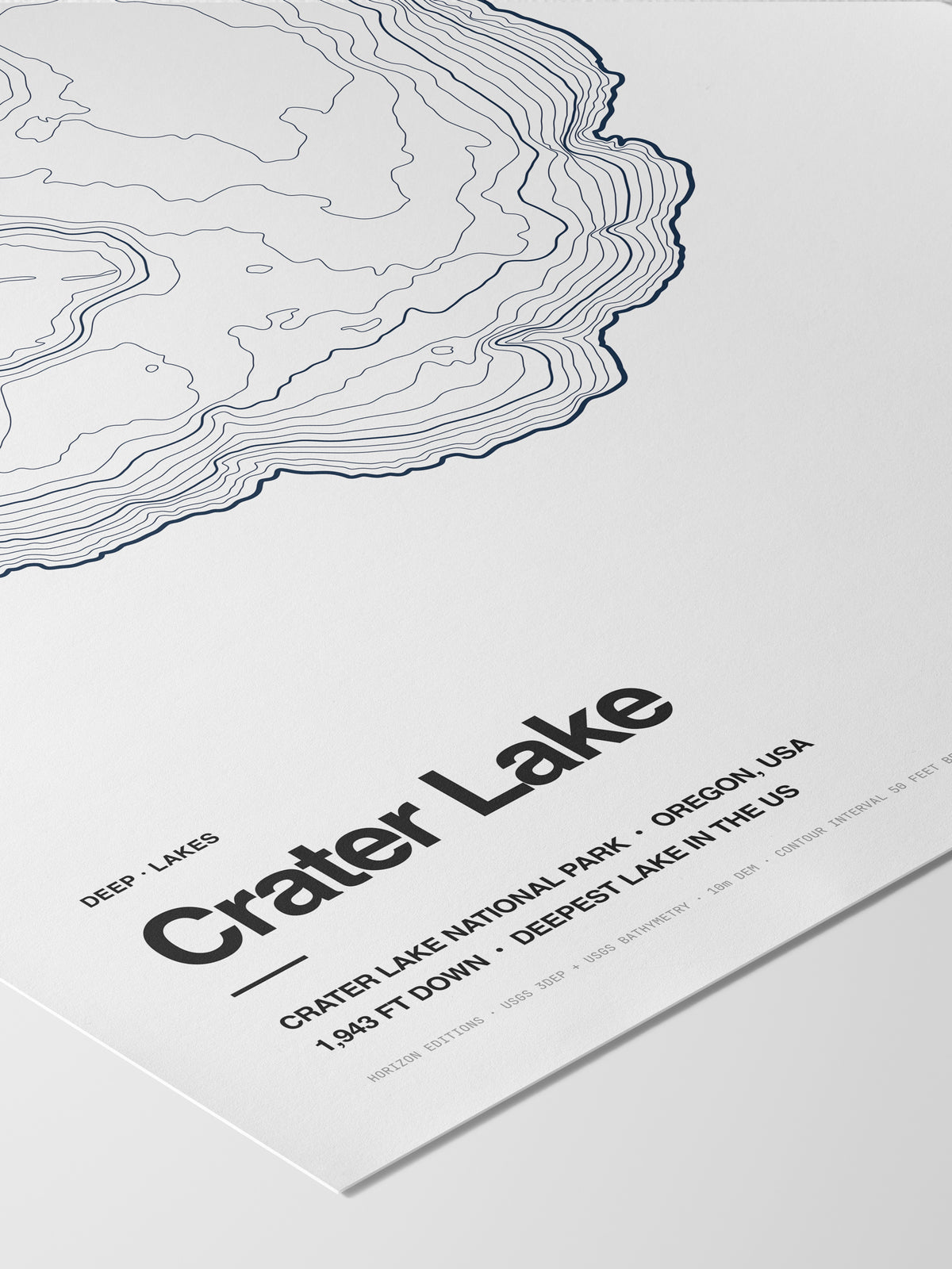 Detail of the Crater Lake poster: title and data line