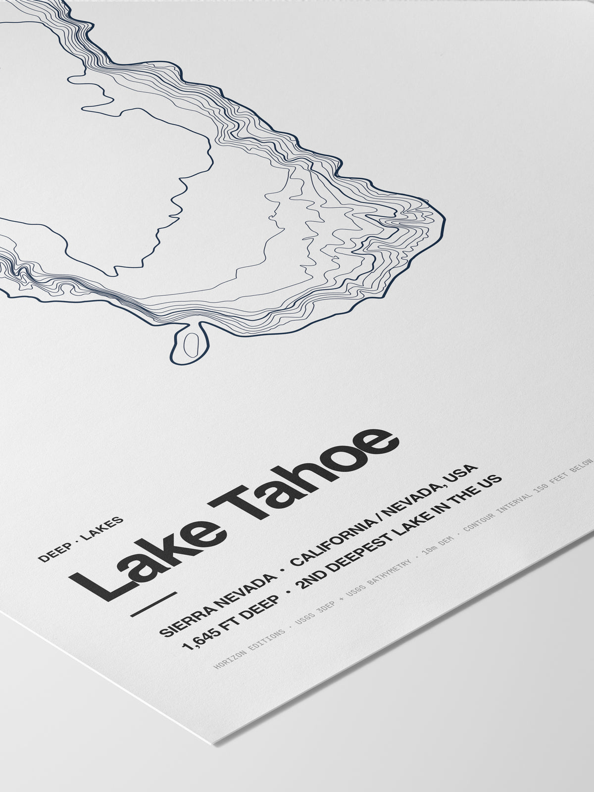 Detail of the Lake Tahoe poster: title and data line
