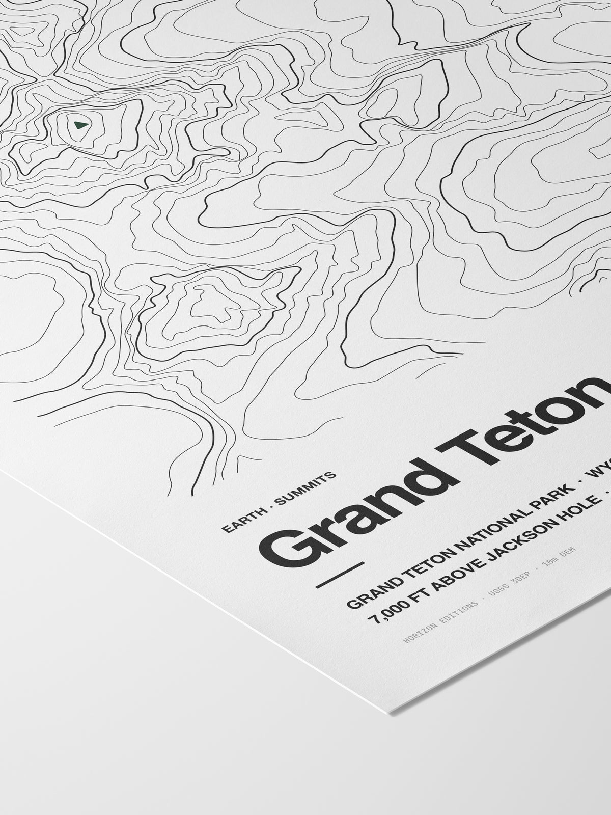 Grand Teton contour-art archival print shown framed on a wall - Horizon Editions.
