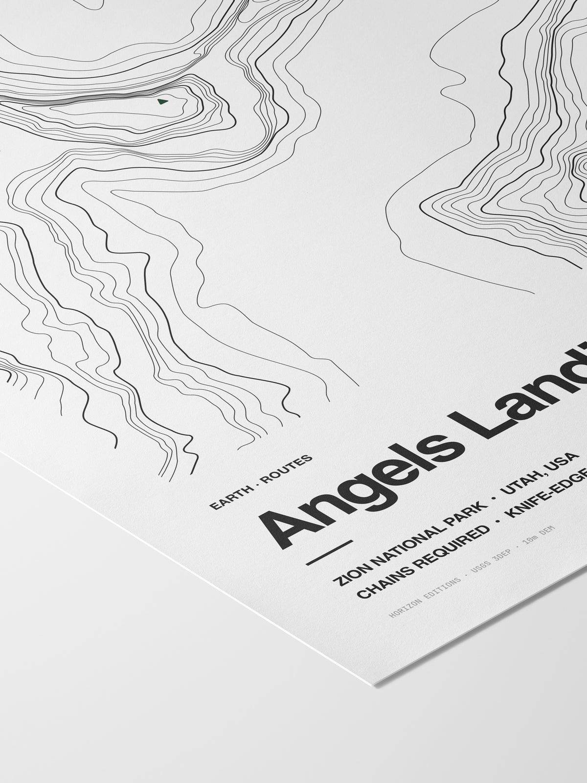 Angels Landing contour-art archival print shown framed on a wall - Horizon Editions.