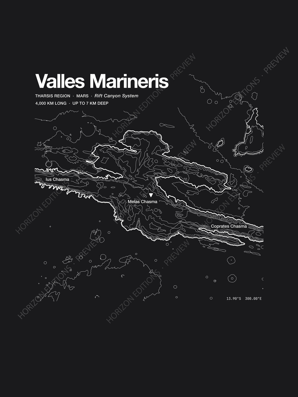 Valles Marineris topographic contour-art t-shirt - Horizon Editions.