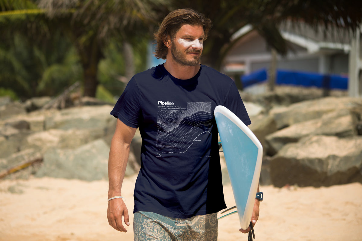 Pipeline, Banzai reef bathymetric map T-shirt, lifestyle photo