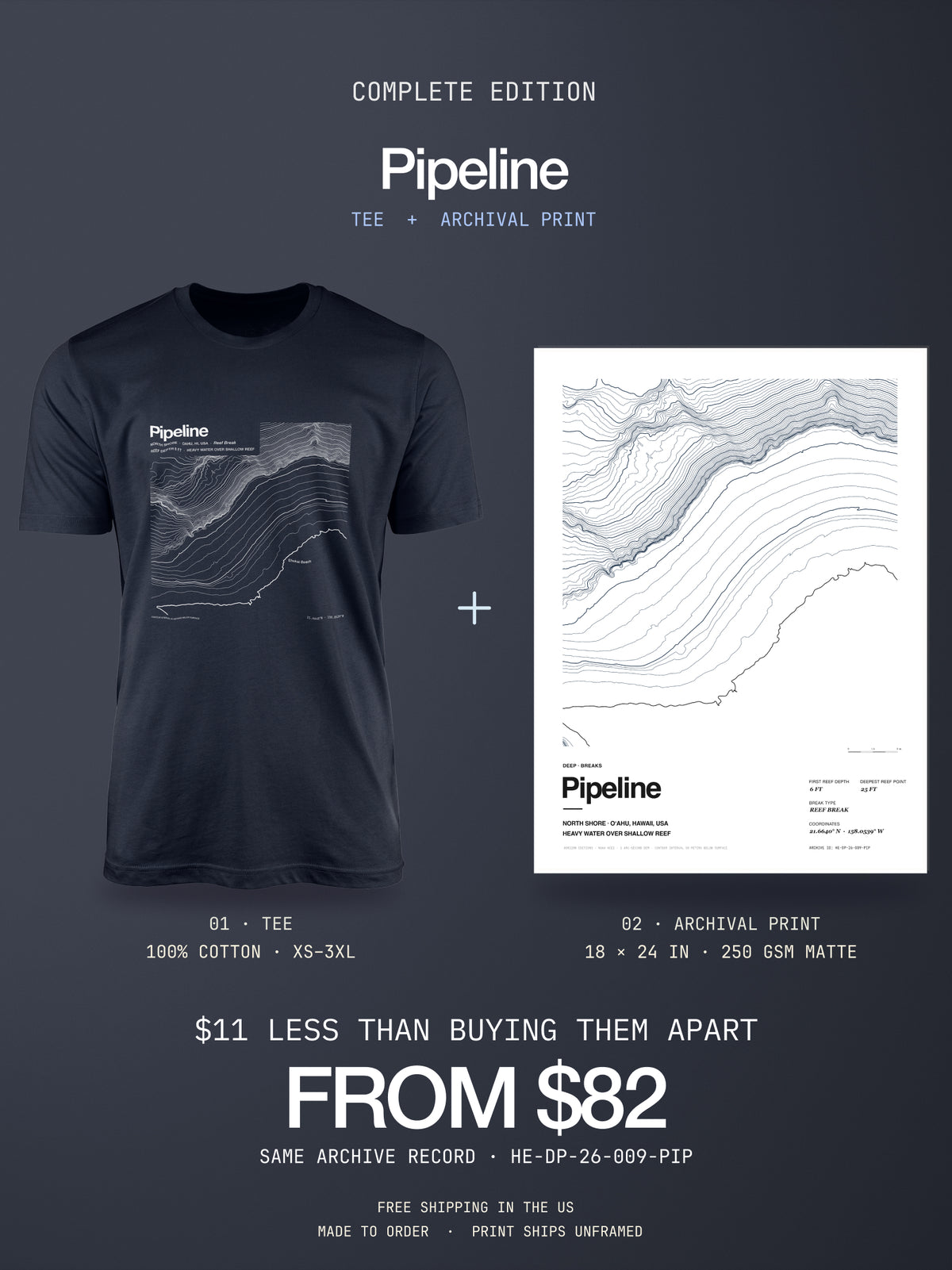 Pipeline, Banzai reef Complete Edition: bathymetric map T-shirt and 18×24 in poster