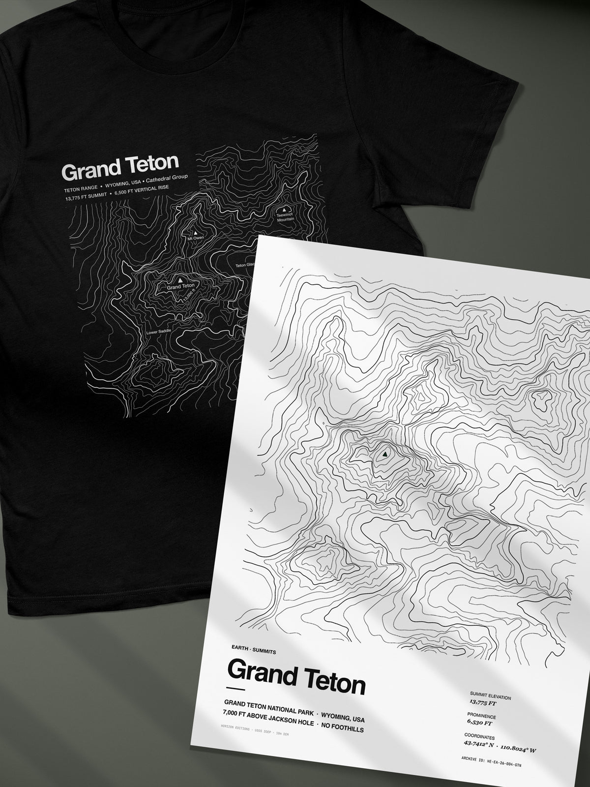 Grand Teton Complete Edition - matched contour tee and archival print - Horizon Editions.
