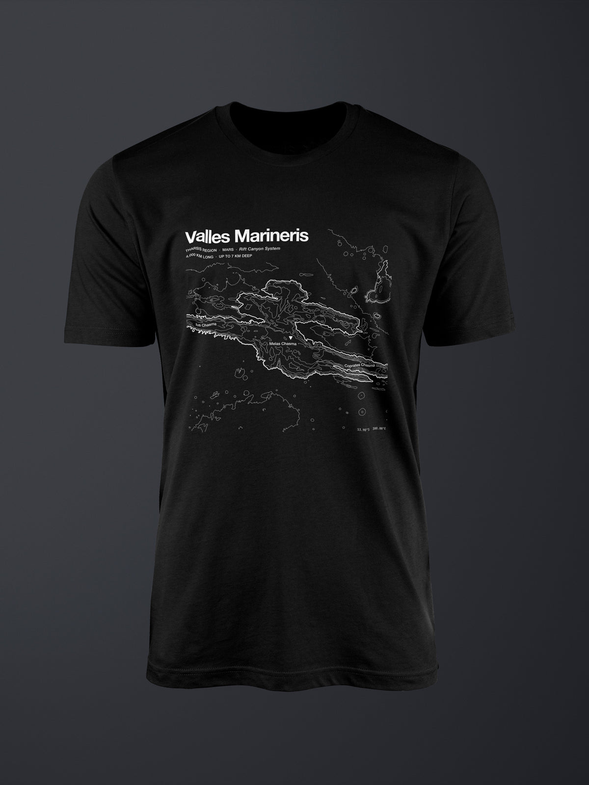 Valles Marineris topographic contour-art t-shirt - Horizon Editions.