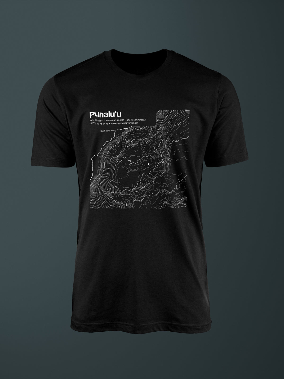 Punaluʻu topographic contour-art t-shirt - Horizon Editions.