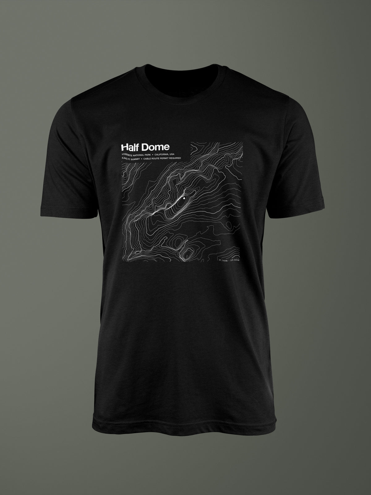Half Dome topographic contour-art t-shirt - Horizon Editions.