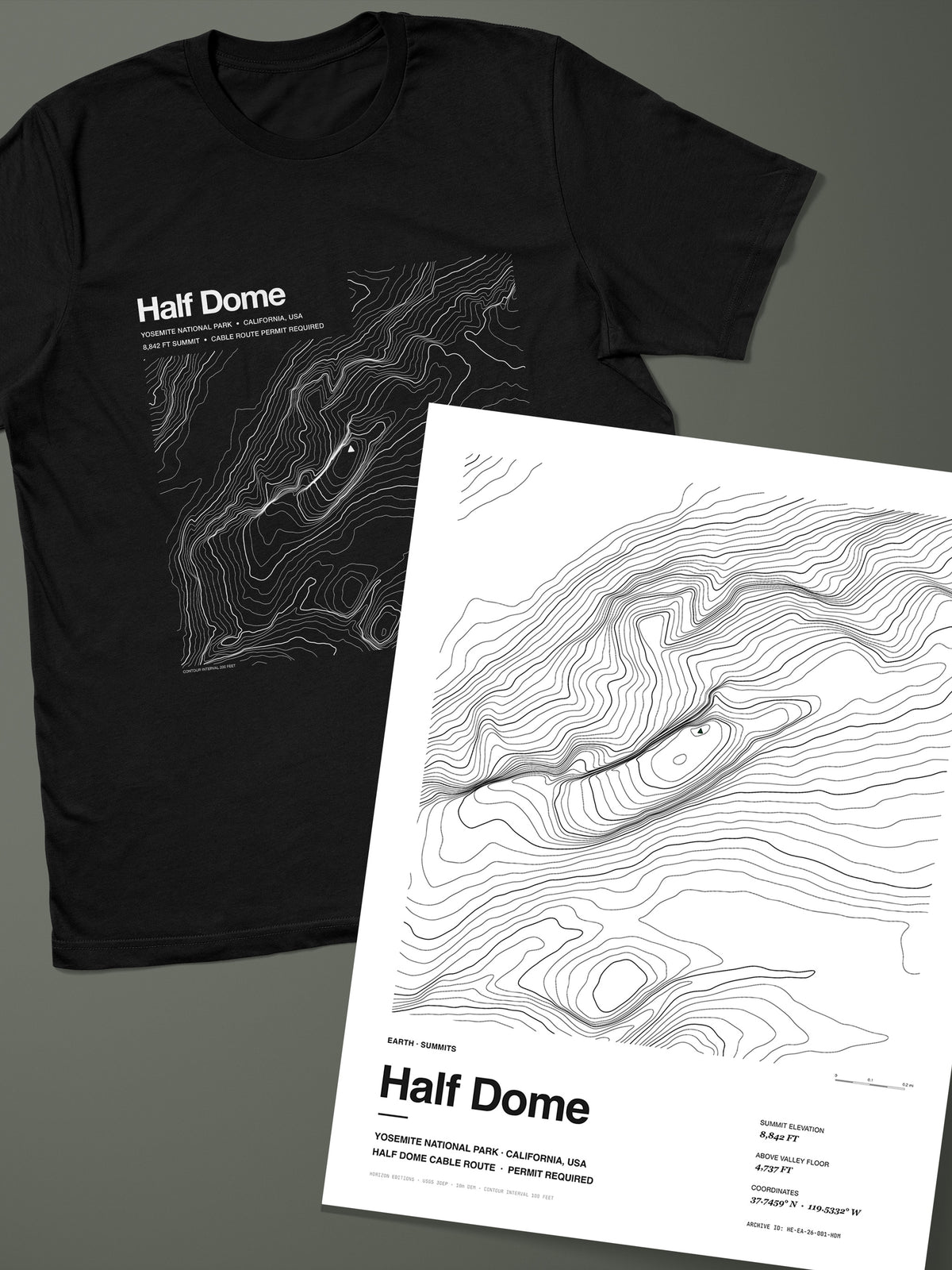 Half Dome Complete Edition: topographic map T-shirt in Black