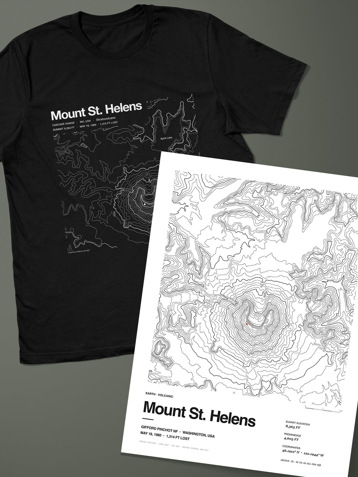 Mount St. Helens Complete Edition: topographic map T-shirt in Black