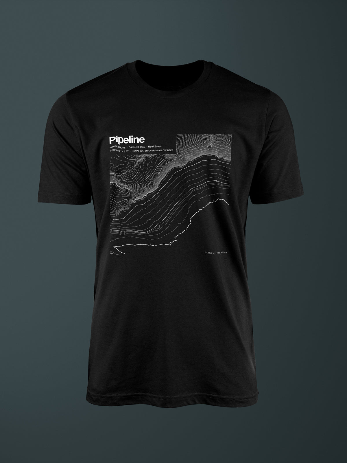 Pipeline (Banzai Reef) topographic contour-art t-shirt - Horizon Editions.
