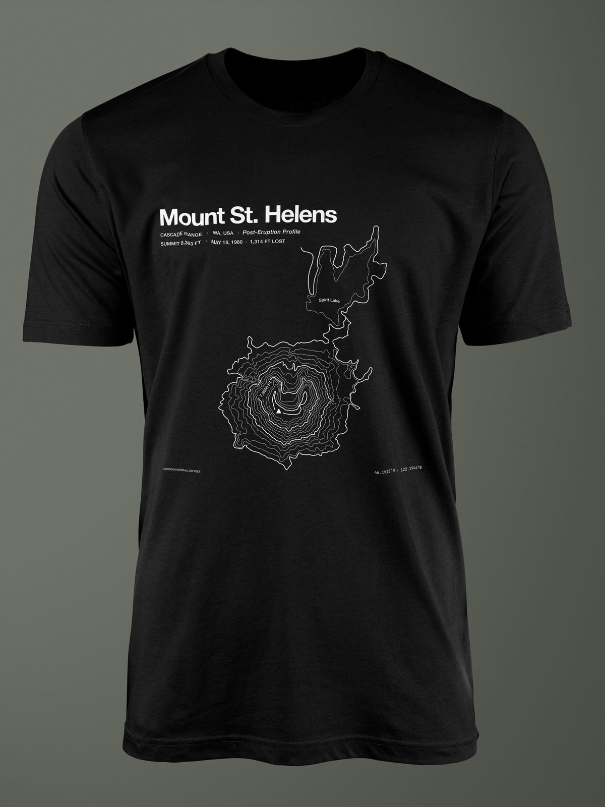 Mount St. Helens silhouette topographic map T-shirt in Black