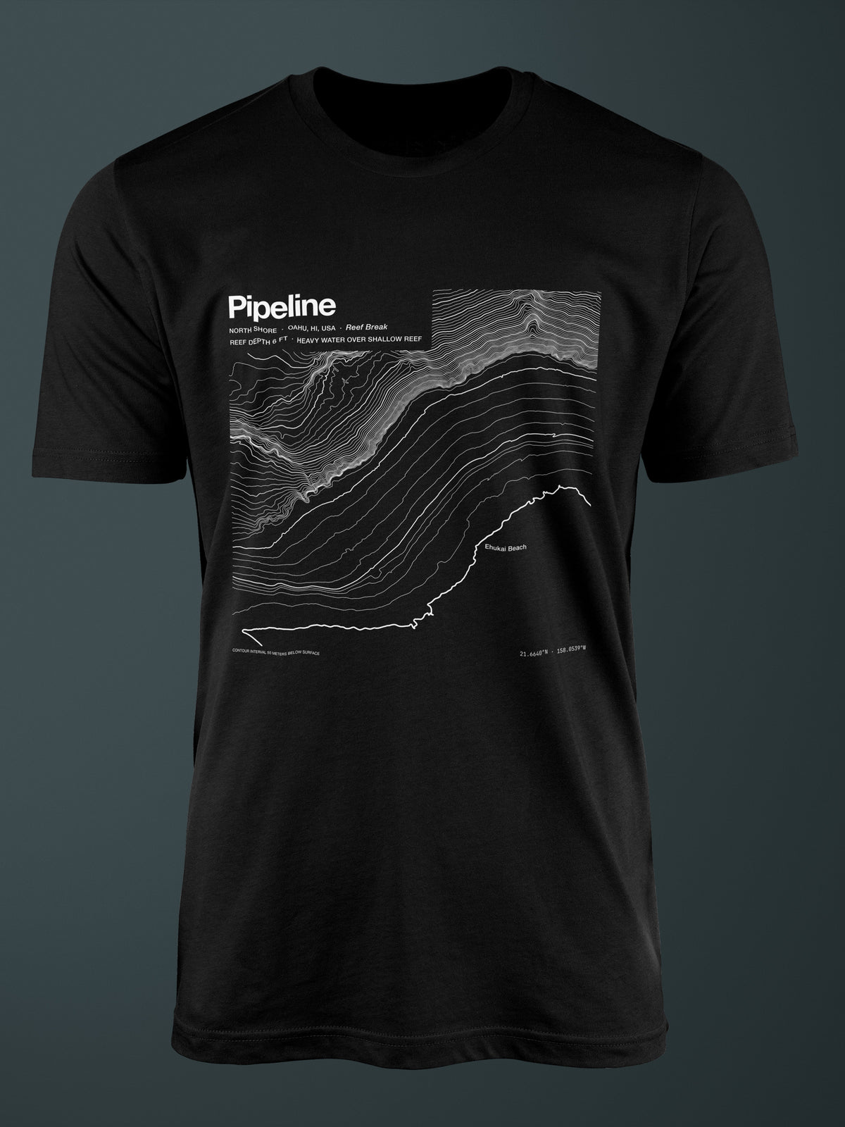 Pipeline, Banzai reef bathymetric map T-shirt in Black