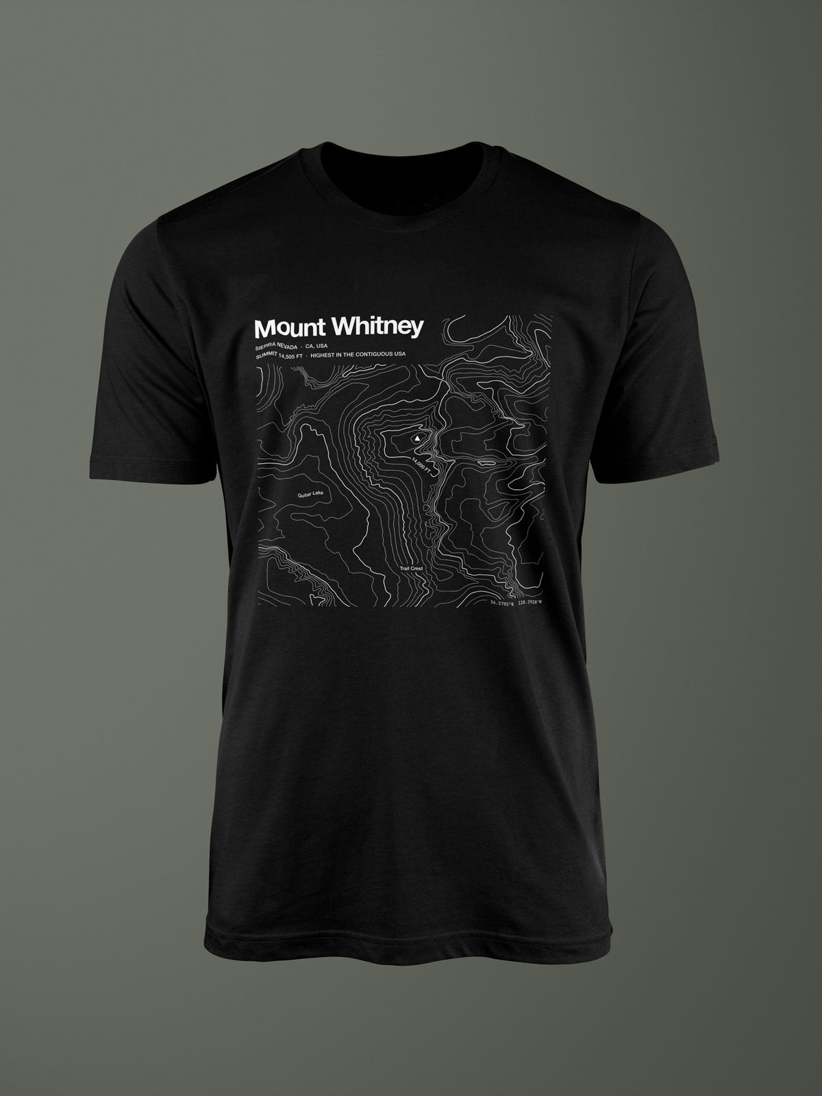 Mount Whitney topographic contour-art t-shirt - Horizon Editions.