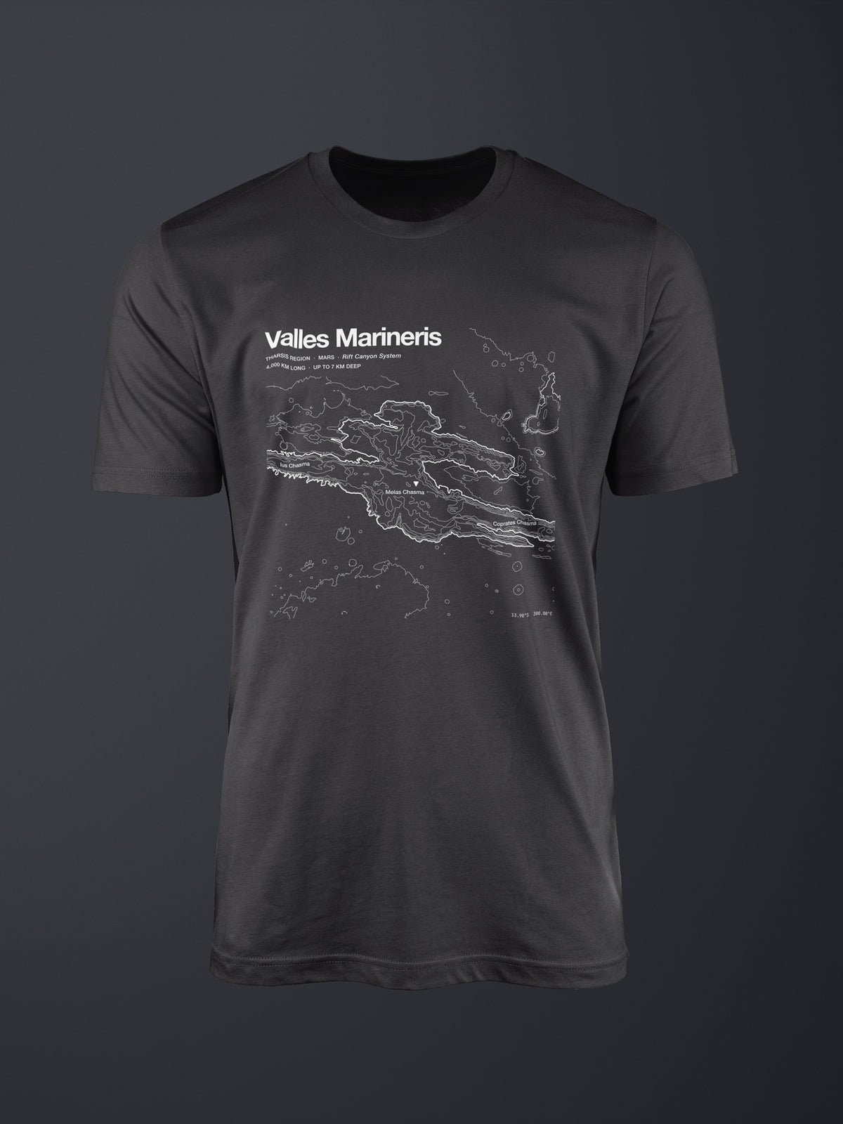 Valles Marineris topographic contour-art t-shirt - Horizon Editions.