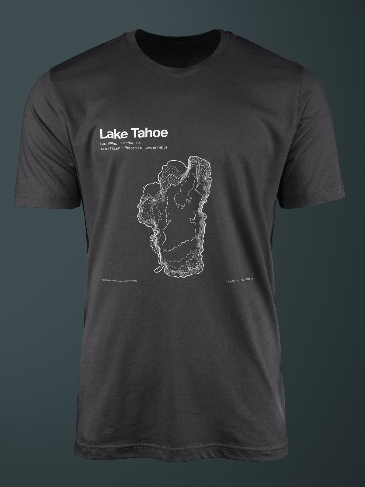Lake Tahoe bathymetric map T-shirt in dark grey