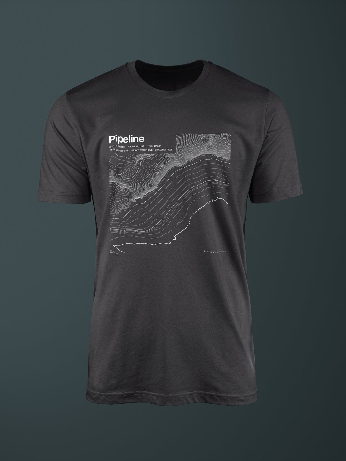 Pipeline (Banzai Reef) topographic contour-art t-shirt - Horizon Editions.