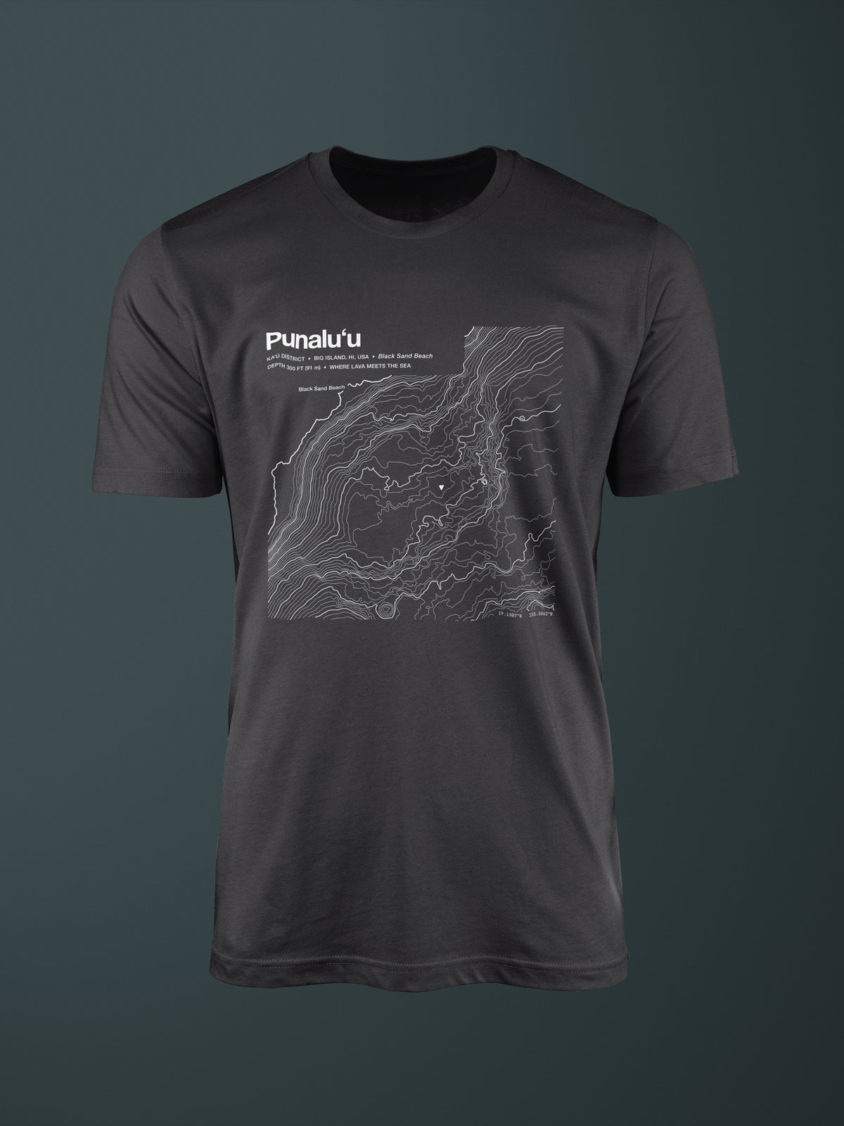 Punaluʻu topographic contour-art t-shirt - Horizon Editions.