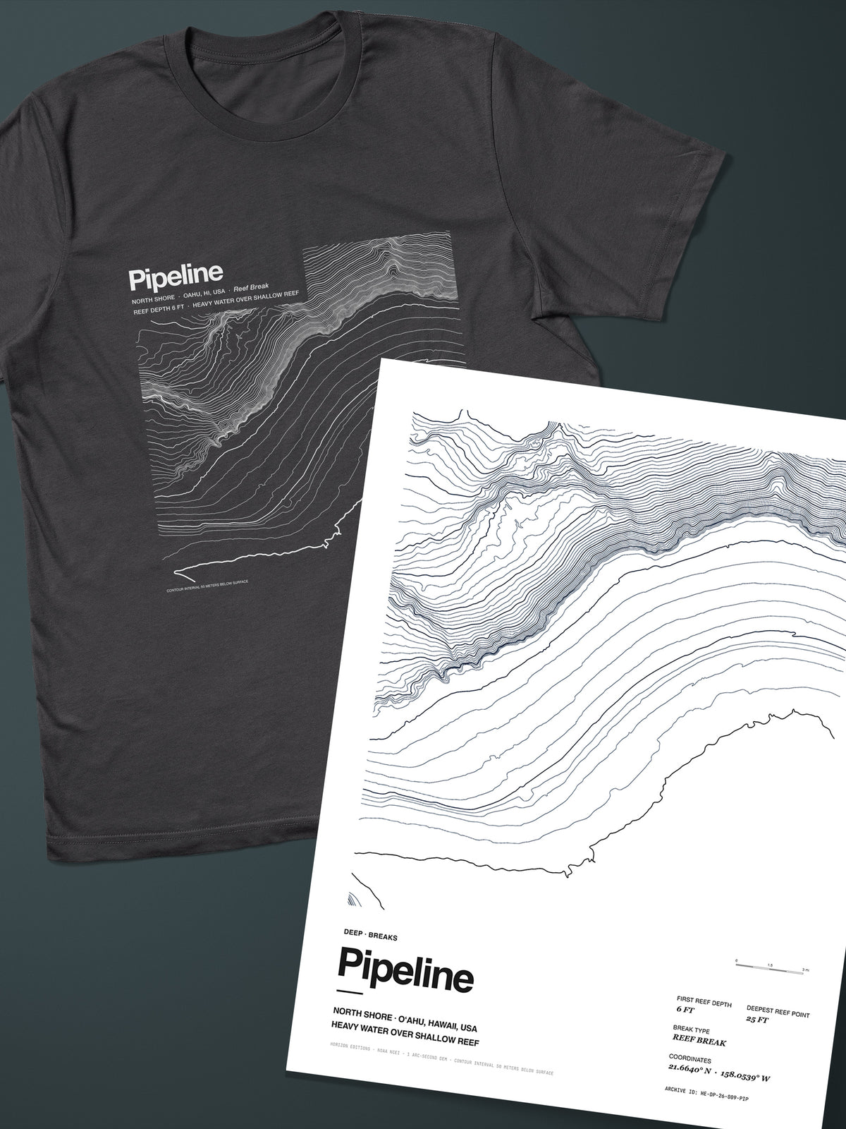 Pipeline, Banzai reef Complete Edition: bathymetric map T-shirt in Dark Grey