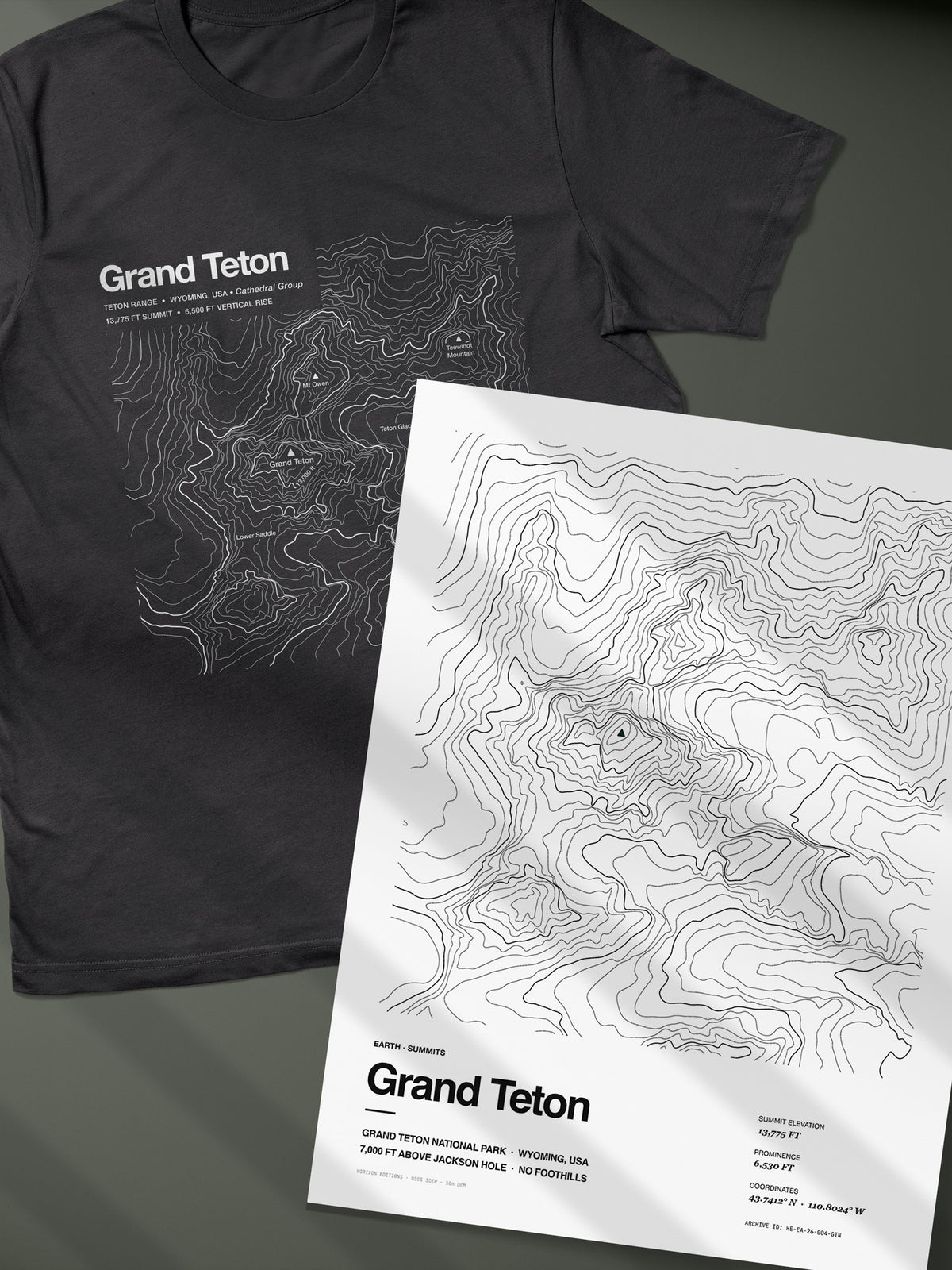 Grand Teton Complete Edition - matched contour tee and archival print - Horizon Editions.