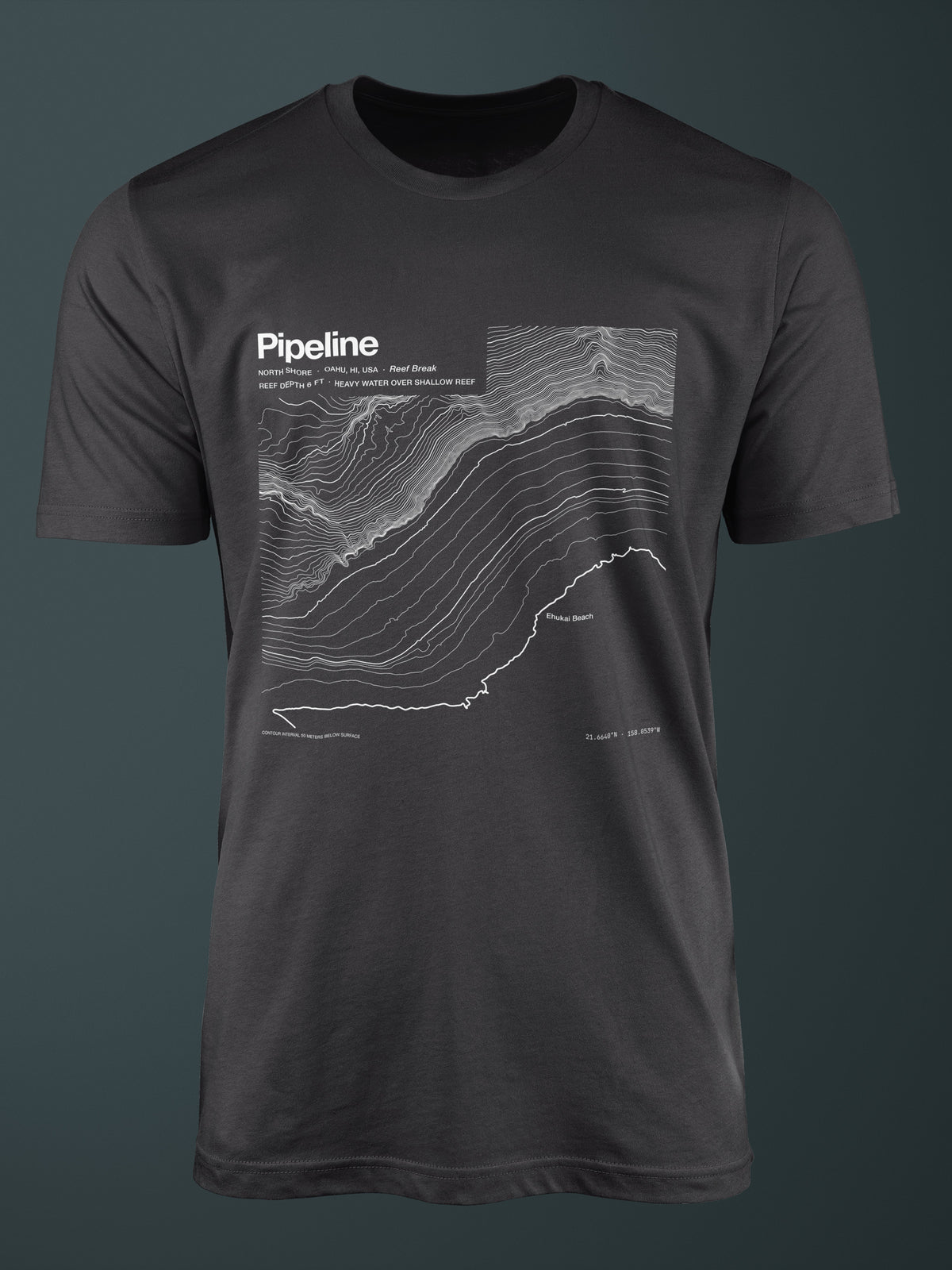 Pipeline, Banzai reef bathymetric map T-shirt in Dark Grey