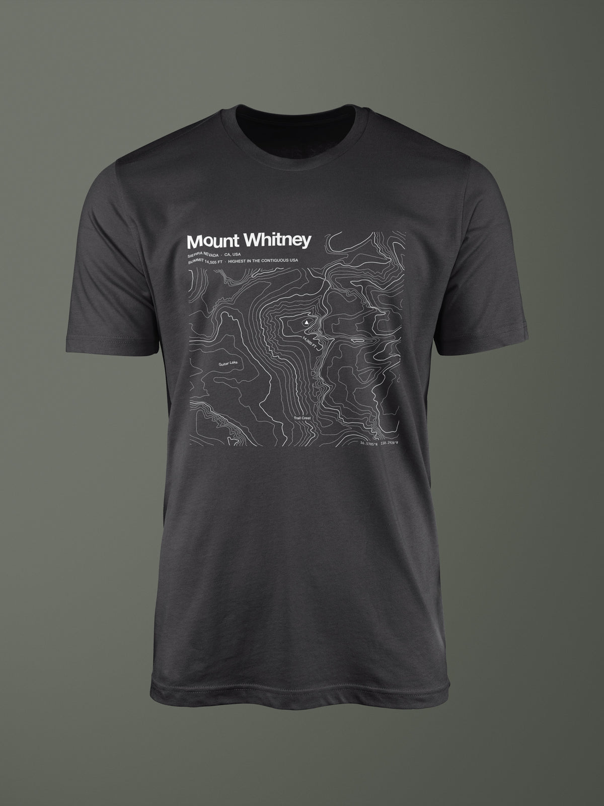 Mount Whitney topographic contour-art t-shirt - Horizon Editions.