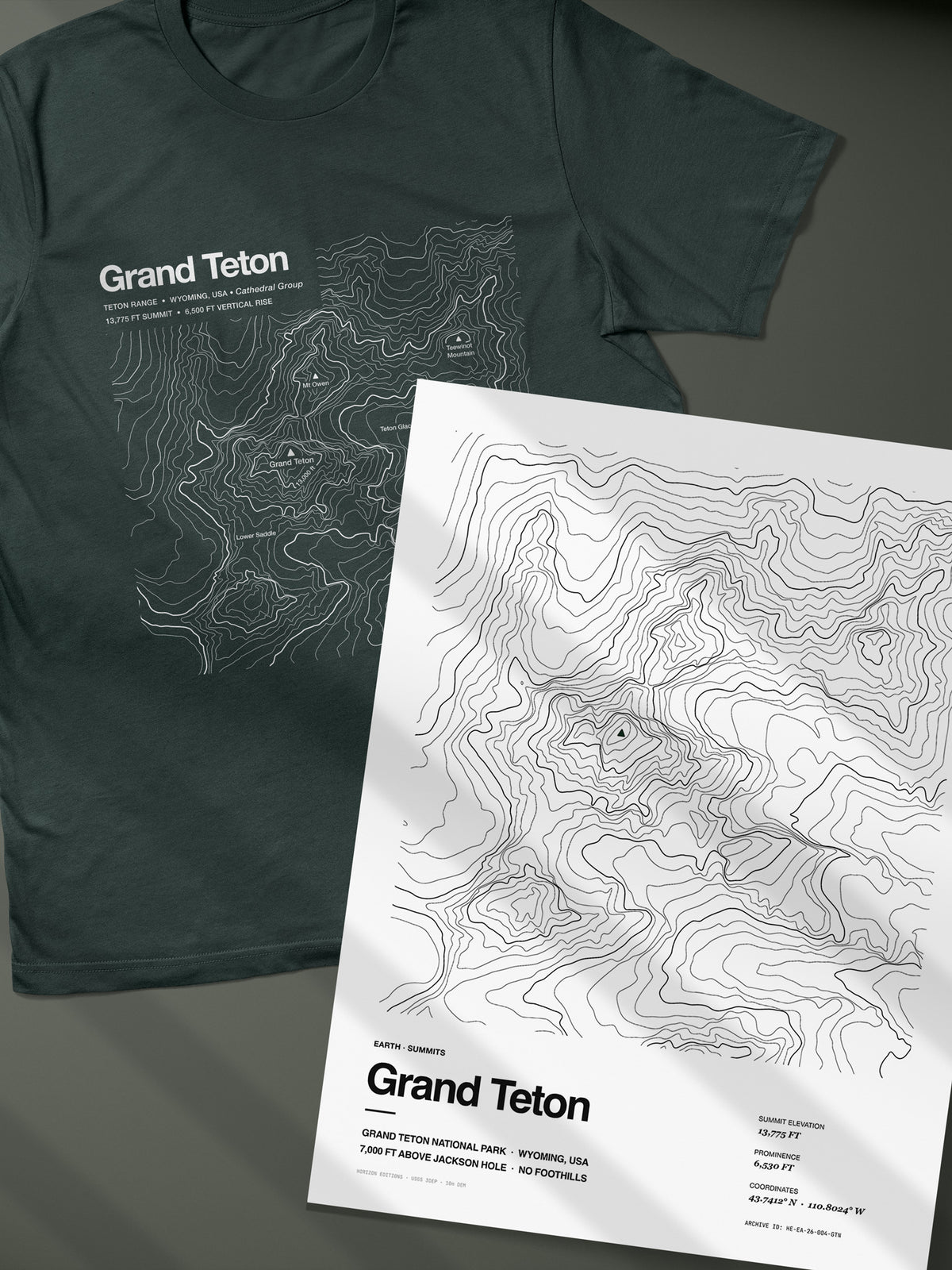 Grand Teton Complete Edition - matched contour tee and archival print - Horizon Editions.