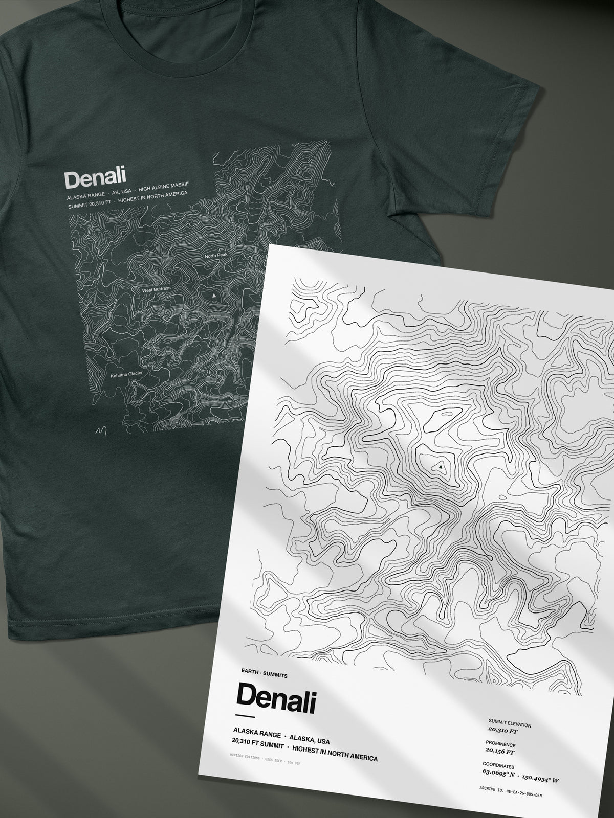 Denali Complete Edition - matched contour tee and archival print - Horizon Editions.