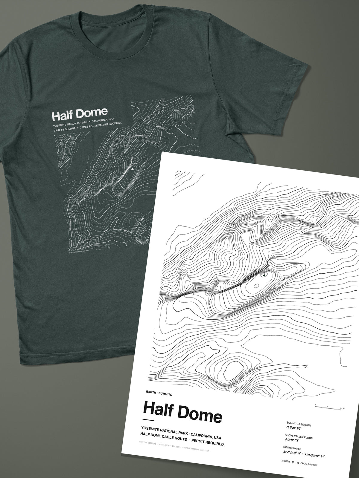 Half Dome Complete Edition: topographic map T-shirt in Forest