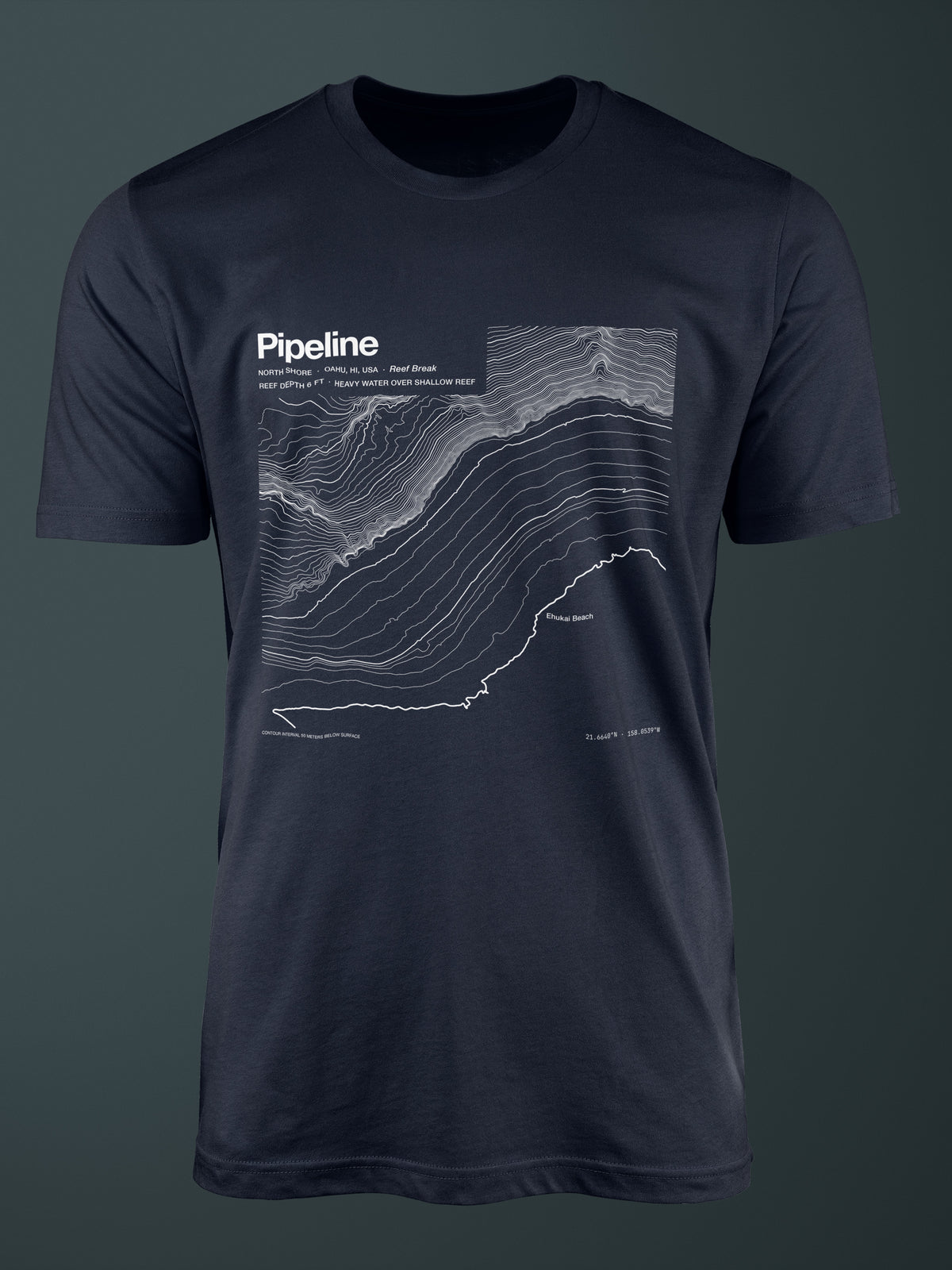 Pipeline, Banzai reef bathymetric map T-shirt in Navy