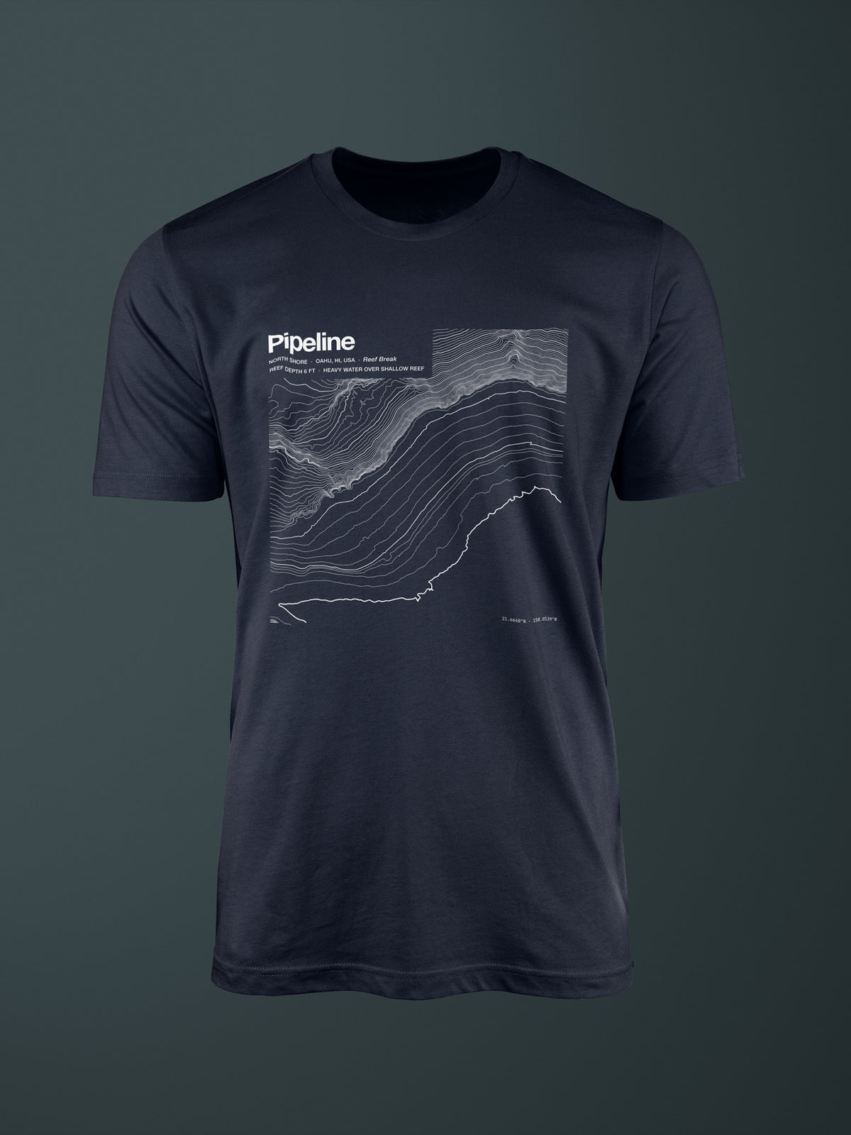 Pipeline (Banzai Reef) topographic contour-art t-shirt - Horizon Editions.