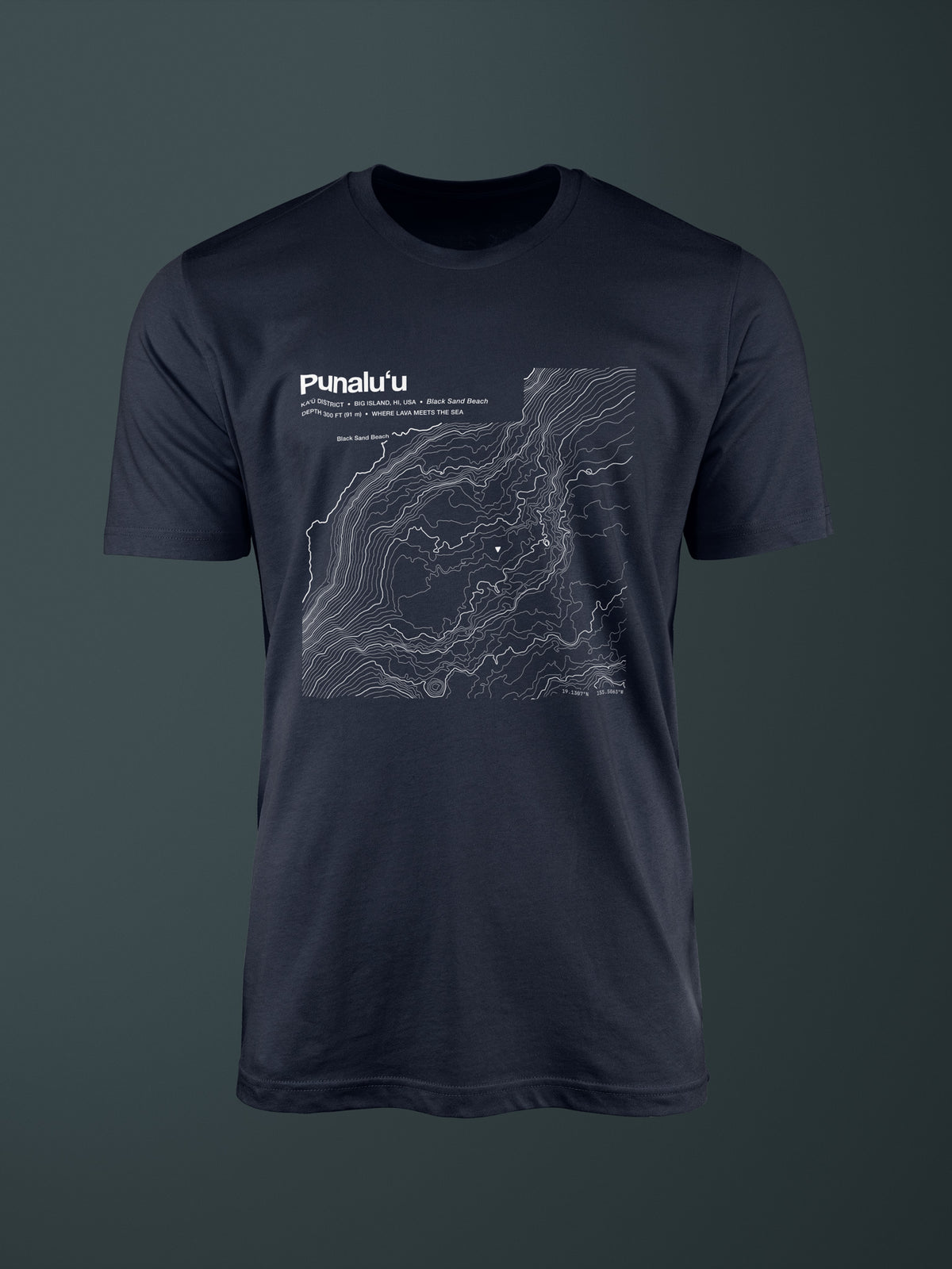 Punaluʻu topographic contour-art t-shirt - Horizon Editions.