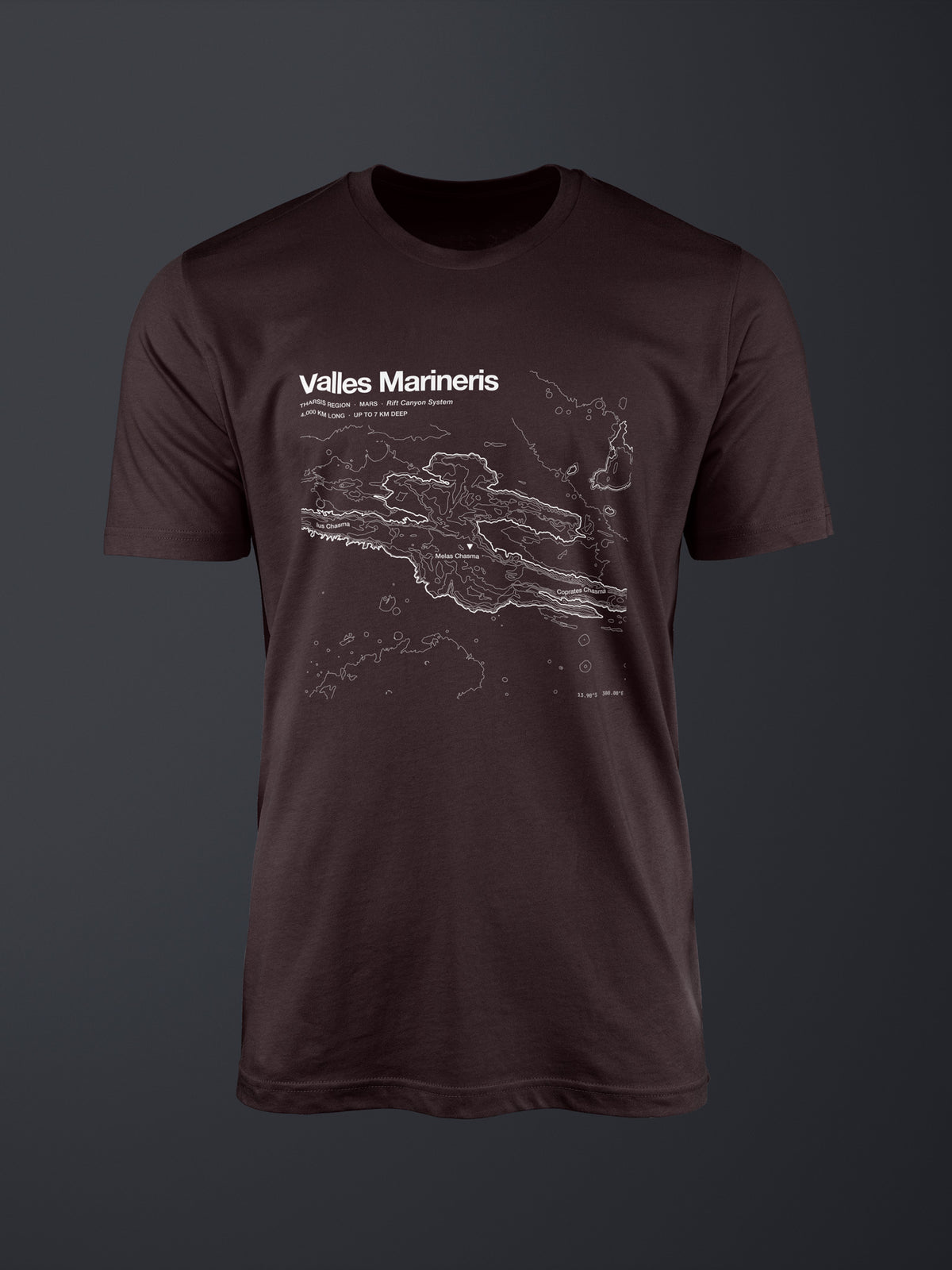 Valles Marineris topographic contour-art t-shirt - Horizon Editions.