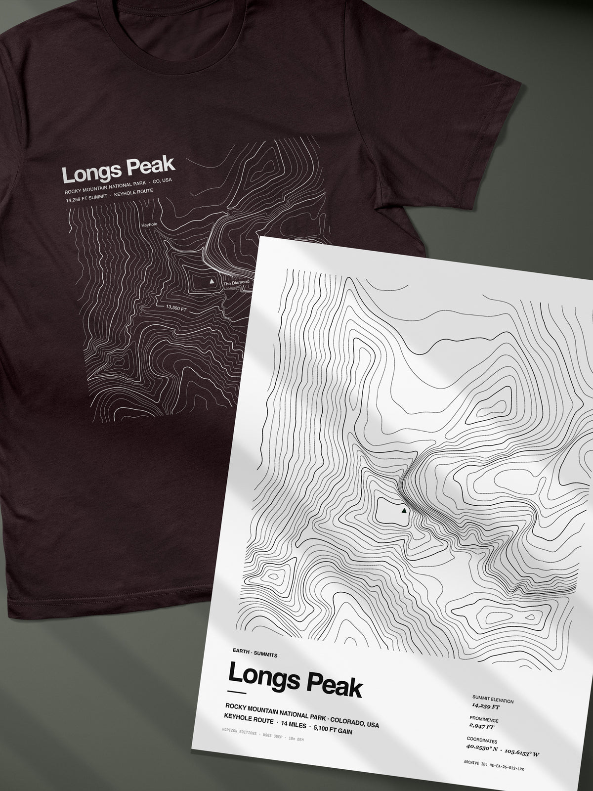 Longs Peak Complete Edition - matched contour tee and archival print - Horizon Editions.