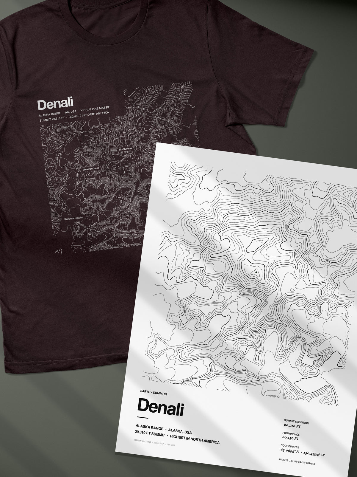Denali Complete Edition - matched contour tee and archival print - Horizon Editions.