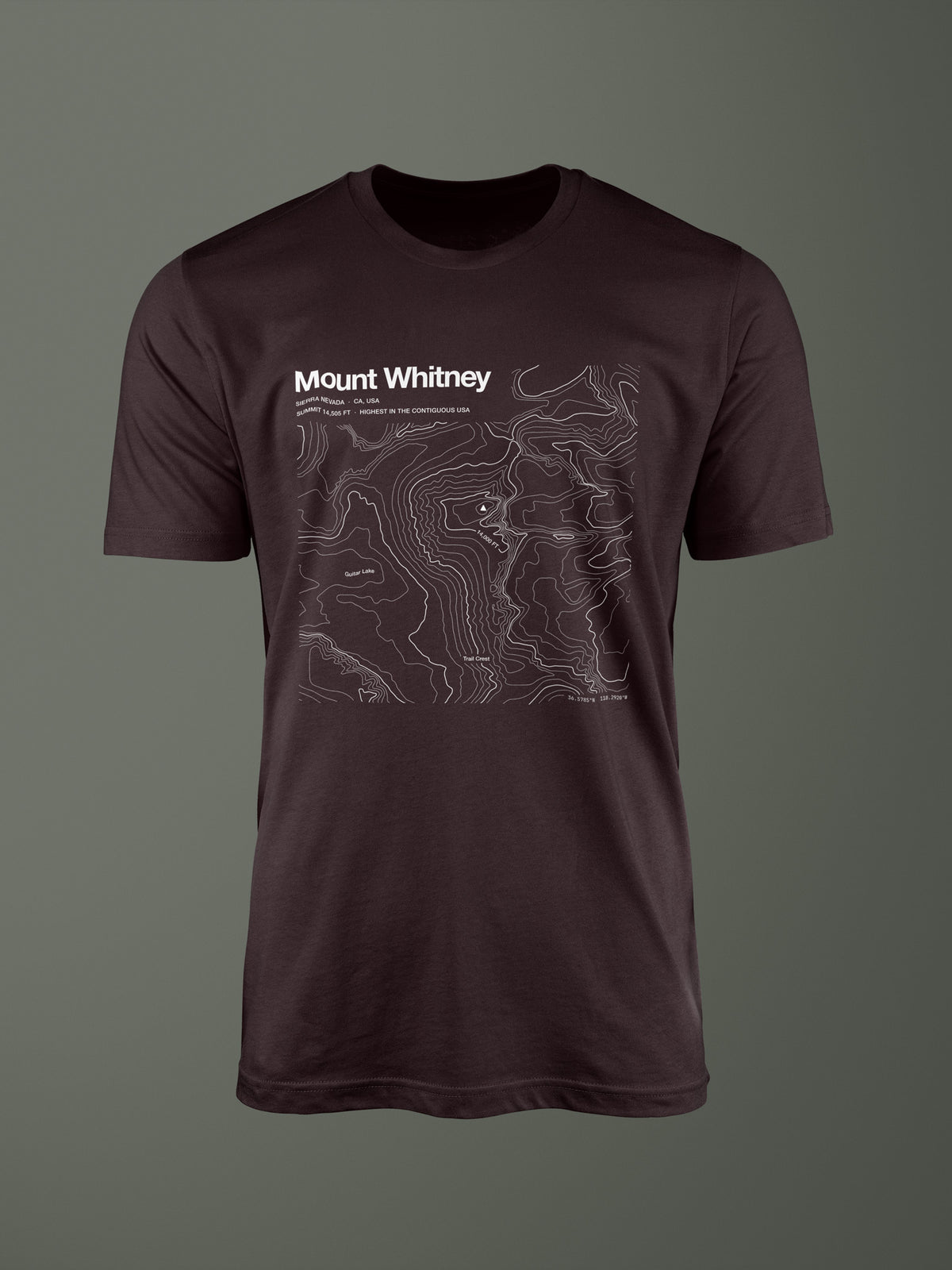 Mount Whitney topographic contour-art t-shirt - Horizon Editions.