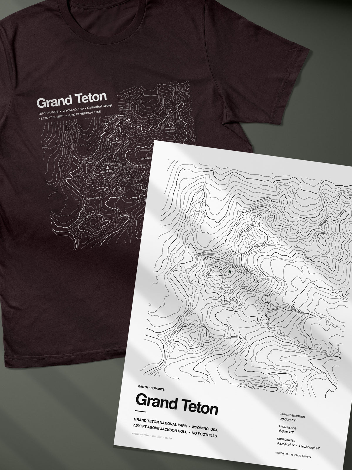 Grand Teton Complete Edition - matched contour tee and archival print - Horizon Editions.
